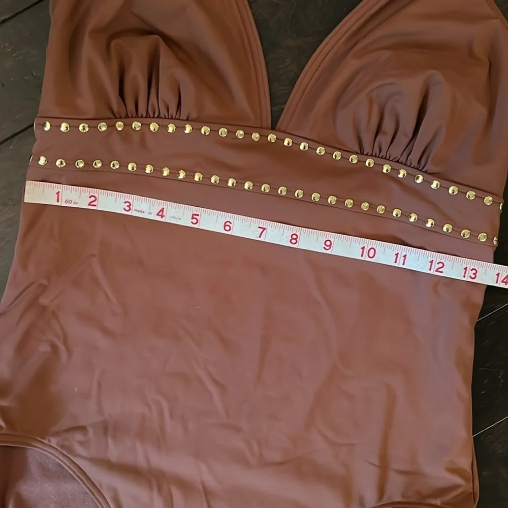 Michael Kors brown gold studded swimsuit 12